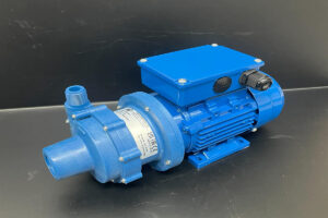 blue pump sitting on top of a table, part of the MD3 Pump -120V product line